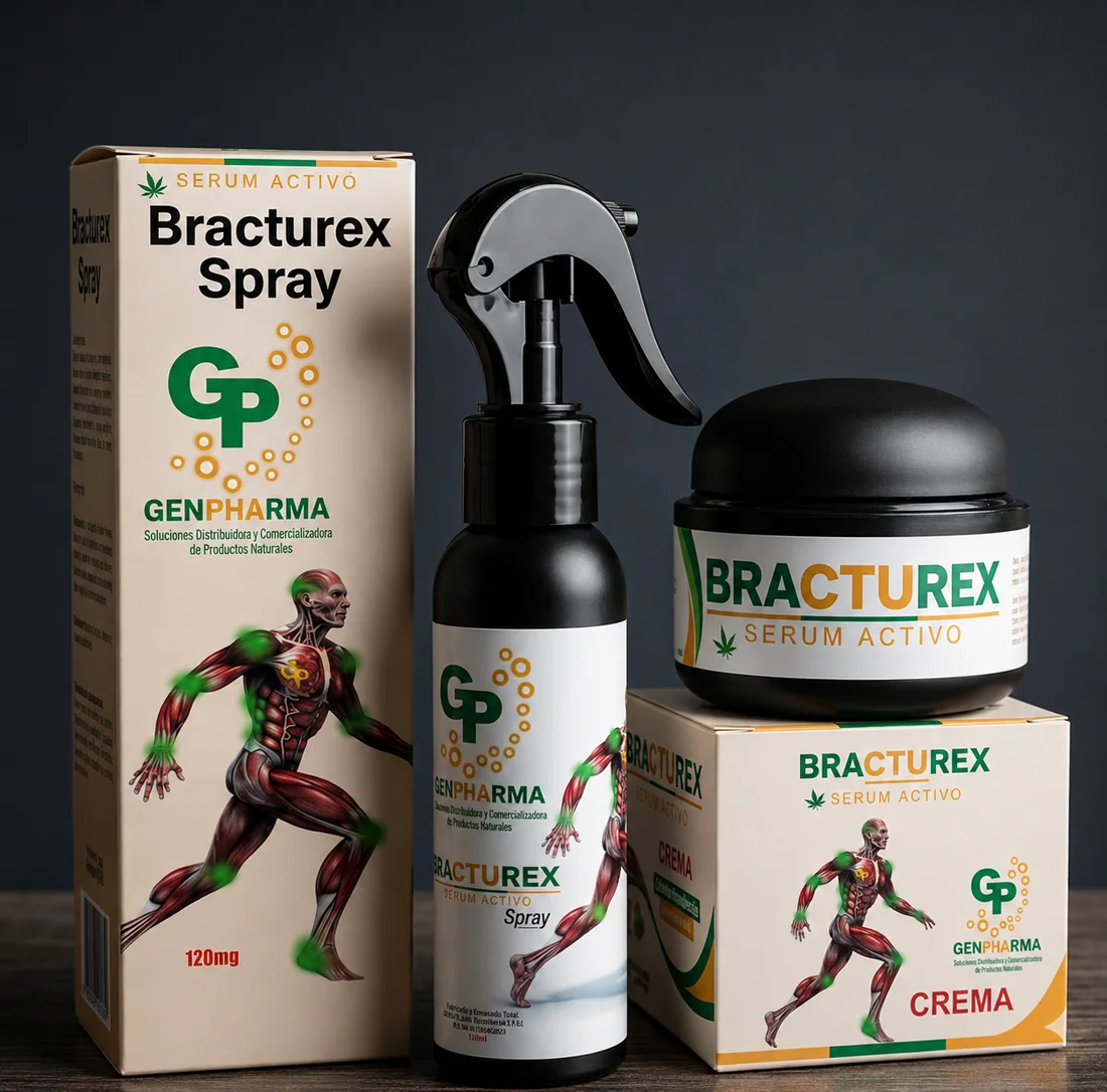 Línea completa BRACTUREX: presentaciones en Spray y Crema con sus empaques